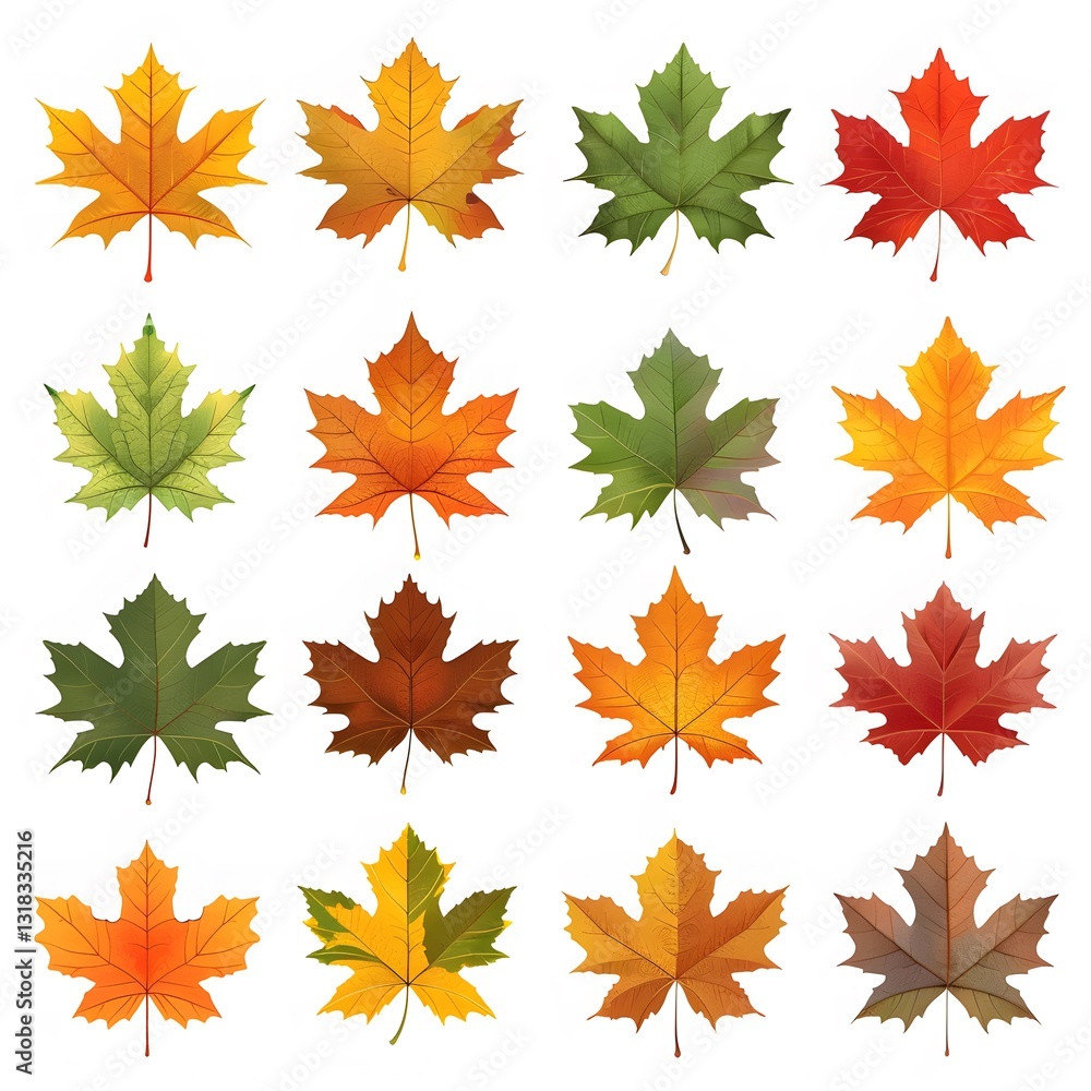 Collection of Colorful Maple Leaves in Various Shades and Shapes Collection of Colorful Maple Leaves in Various Shades and Shapes