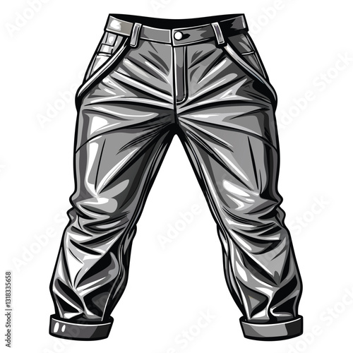 Craft a vector illustration of a realistic pair of women's brown leather pants, showcasing intricate stitching and texture.  Include folds and creases for a lifelike appearance.