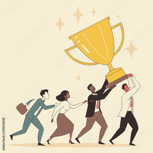 Business Teamwork Triumph: A Group Effort Towards Victory and Achievement