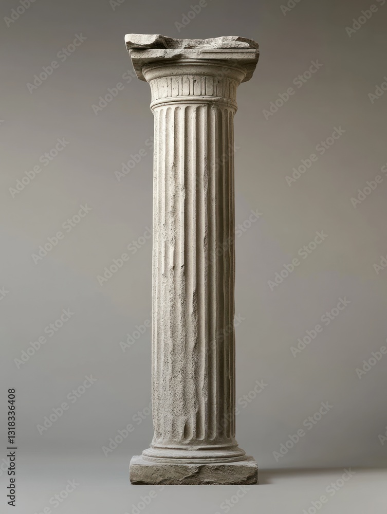 Ancient Weathered Ionic Column with Broken Capital Ancient Weathered Ionic Column with Broken Capital