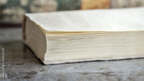Thick book, cream pages, side view