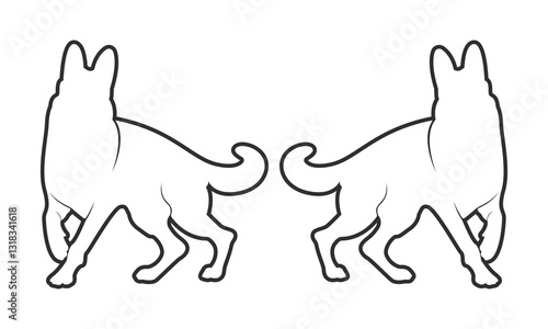 Set German shepherd dog silhouette isolated on a white background. Vector illustration