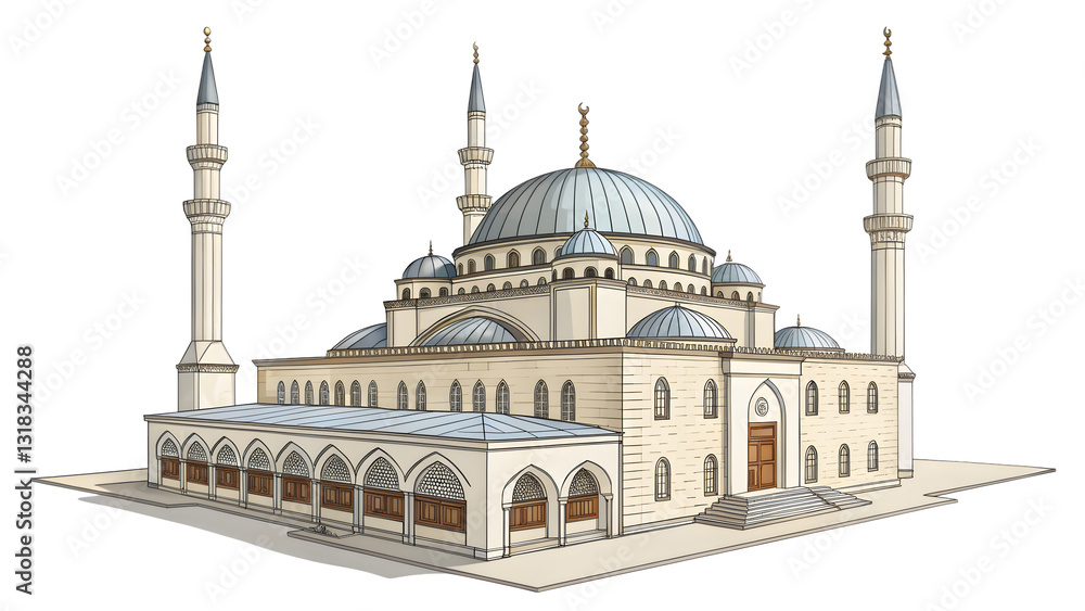 Fototapeta premium Elegant Mosque Illustration – Islamic Architecture Design