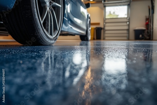 Epoxy garage floor with a flawless finish in close detail