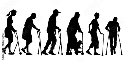 Disabled Person Silhouette Vector | Blind People Illustration