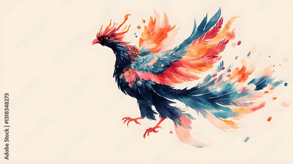 Fototapeta premium Vibrant and Majestic Japanese Phoenix Tattoo Design with Fiery Feathers and Flames