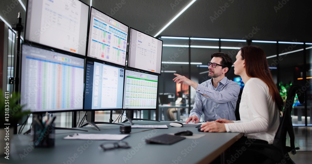 Fototapeta premium Corporate Accountant Analyzing Tax Invoices