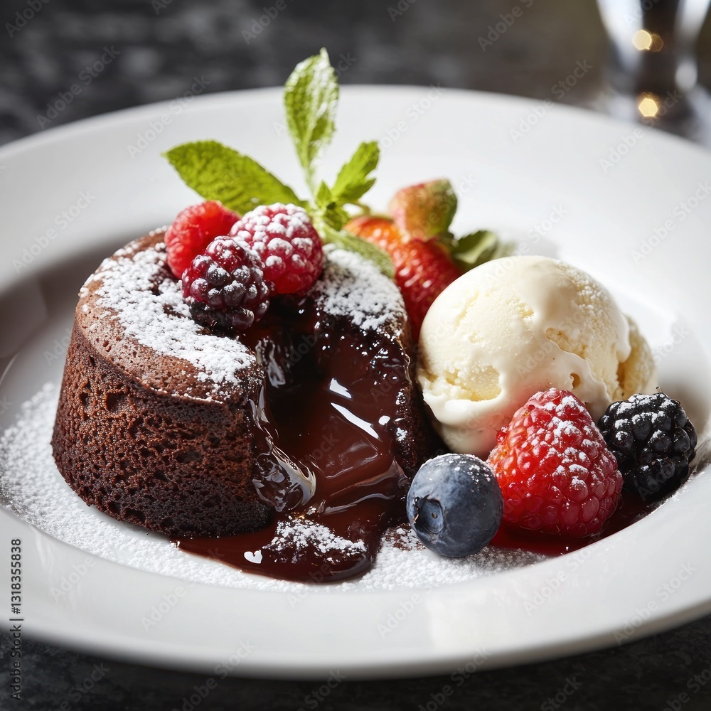 Chocolate Lava Cake with Berries and Ice Cream Chocolate Lava Cake with Berries and Ice Cream