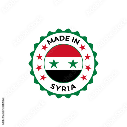 Made in Syria vector badge design with national flag