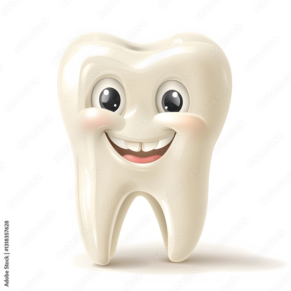 Cartoon Tooth Character with Happy Expression and Big Eyes Cartoon Tooth Character with Happy Expression and Big Eyes