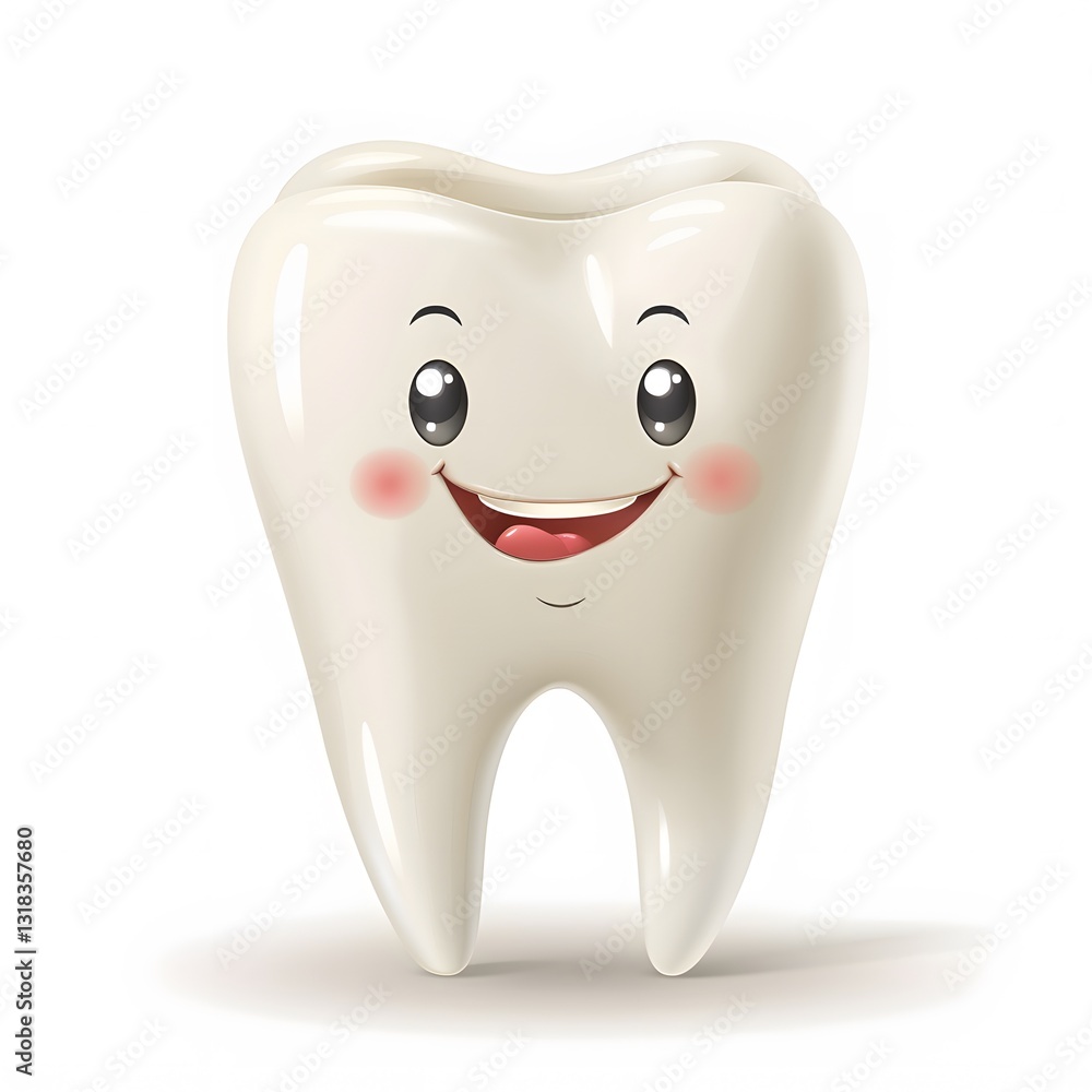 Happy Cartoon Tooth Character Smiling with Cheerful Expression Happy Cartoon Tooth Character Smiling with Cheerful Expression