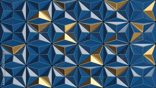 Elegant Geometric Pattern Blue Ceramic Tiles with Golden Touches