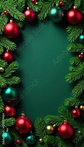 Wallpaper Mural Evergreen foliage surrounds colorful ornaments, evergreen, Christmas Torontodigital.ca