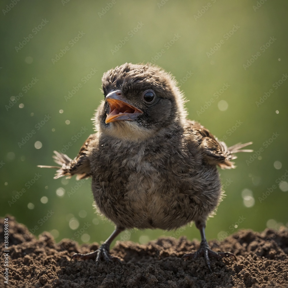 Obraz premium Describe the emotions of a baby bird taking its first flight.