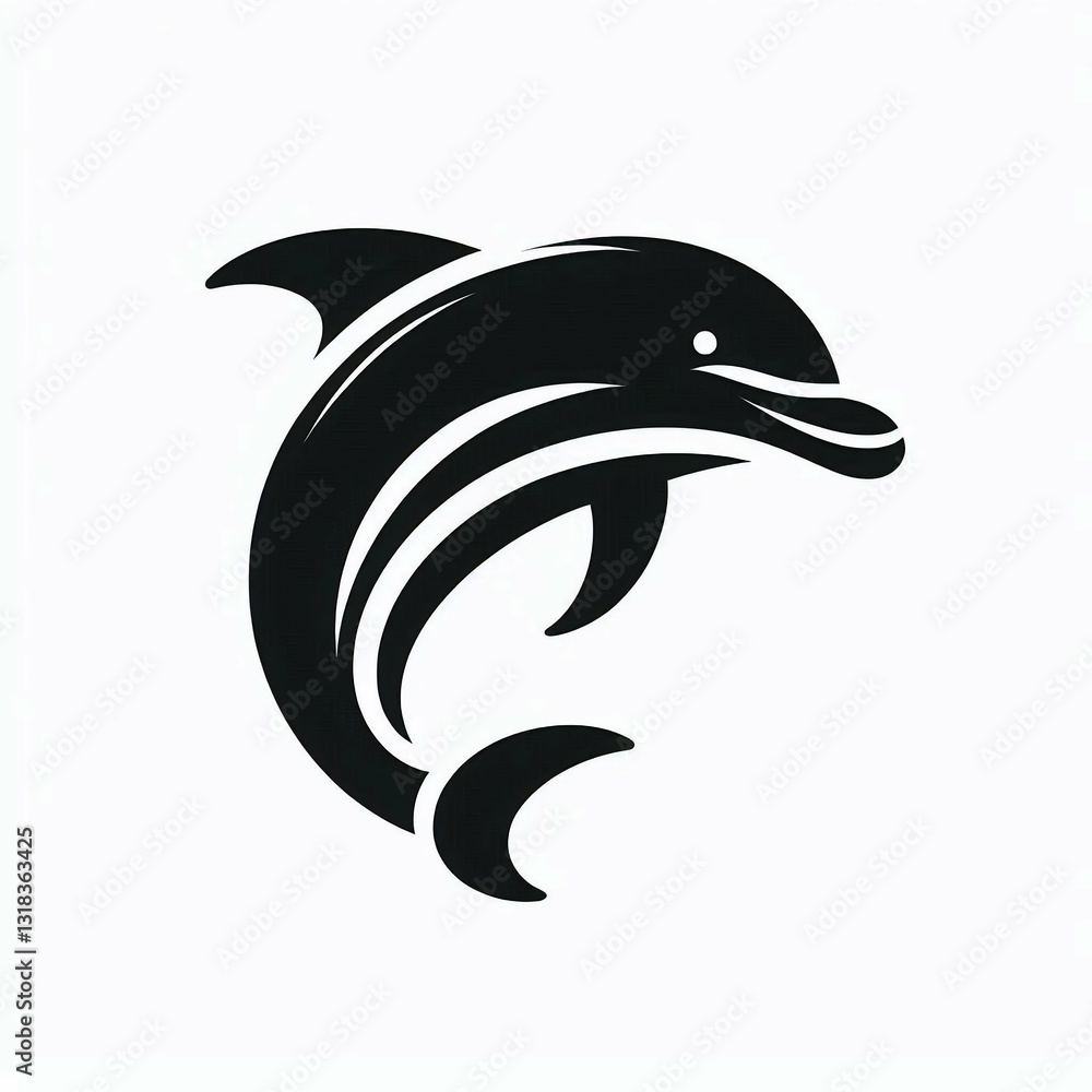 Obraz premium Sleek Black Dolphin White Background