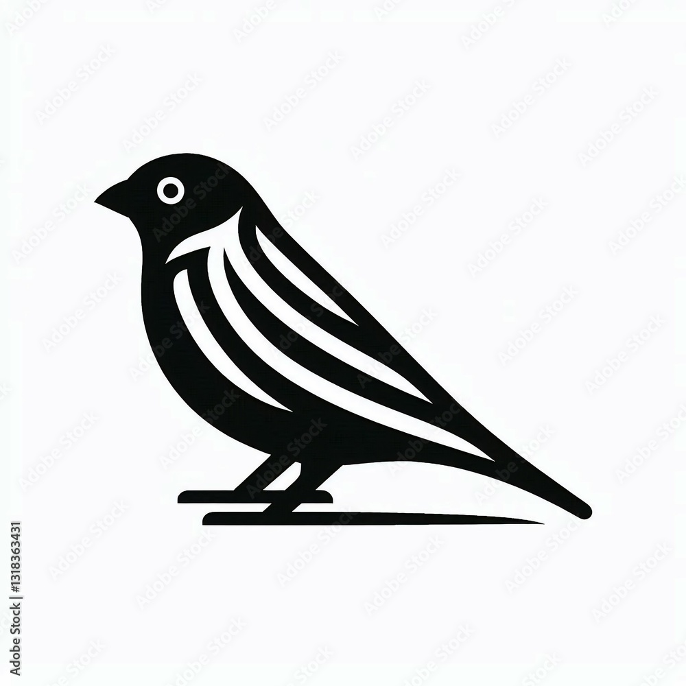 Fototapeta premium Minimalist Black Bird Illustration on White Background