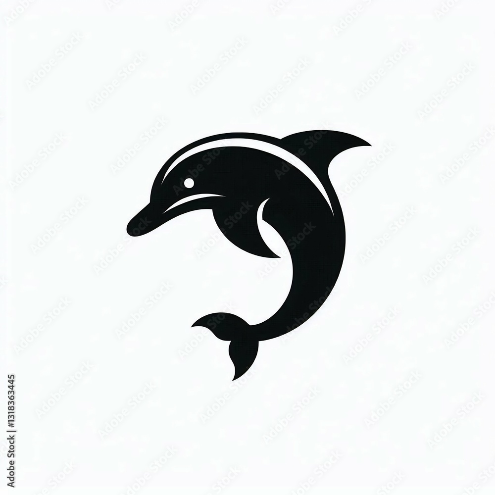 Fototapeta premium Sleek Black Dolphin Minimalist Design on White