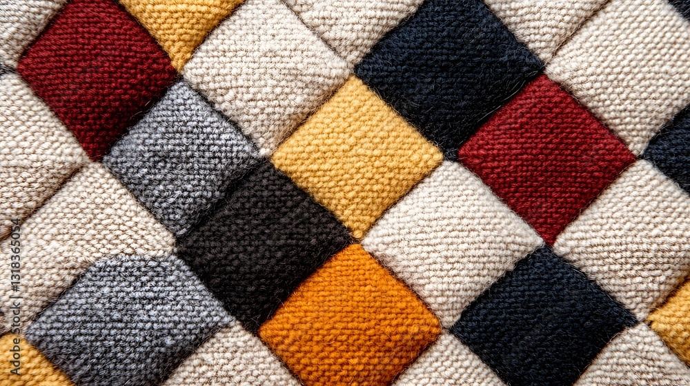 Earthy Geometric Fabric Pattern with Symmetrical Diamond Shapes