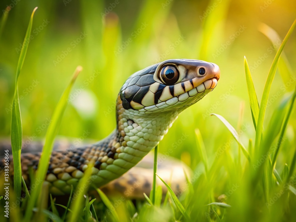 Minimalist Grass Snake in Meadow - Wildlife Photography Minimalist Grass Snake in Meadow - Wildlife Photography