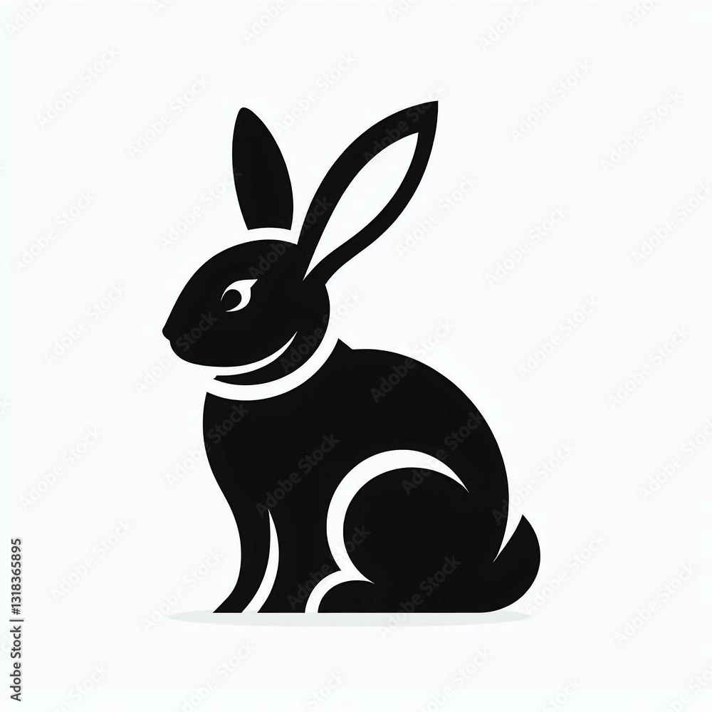 Elegant Black Rabbit Silhouette on White Elegant Black Rabbit Silhouette on White