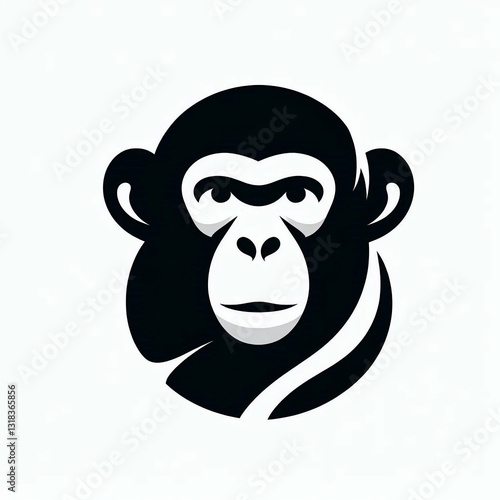 Minimalist Monkey Head Logo in Black and White photo