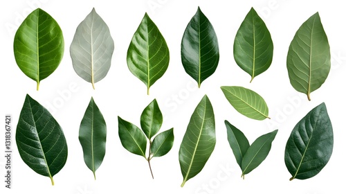 Fanned-out Collection of Fragrant Bay Leaves on White Background