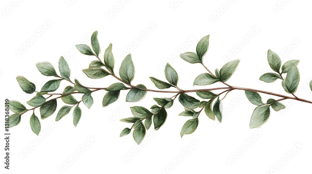 Naklejka premium Delicate Thyme Sprig with Small Green Leaves on White Background
