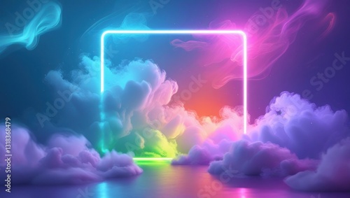 Wallpaper Mural Neon Square Frame, Cloud Cloudscape, Rainbow Light Torontodigital.ca