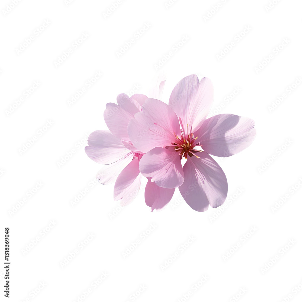 A delicate pink cherry blossom petal floating in mid-air A delicate pink cherry blossom petal floating in mid-air