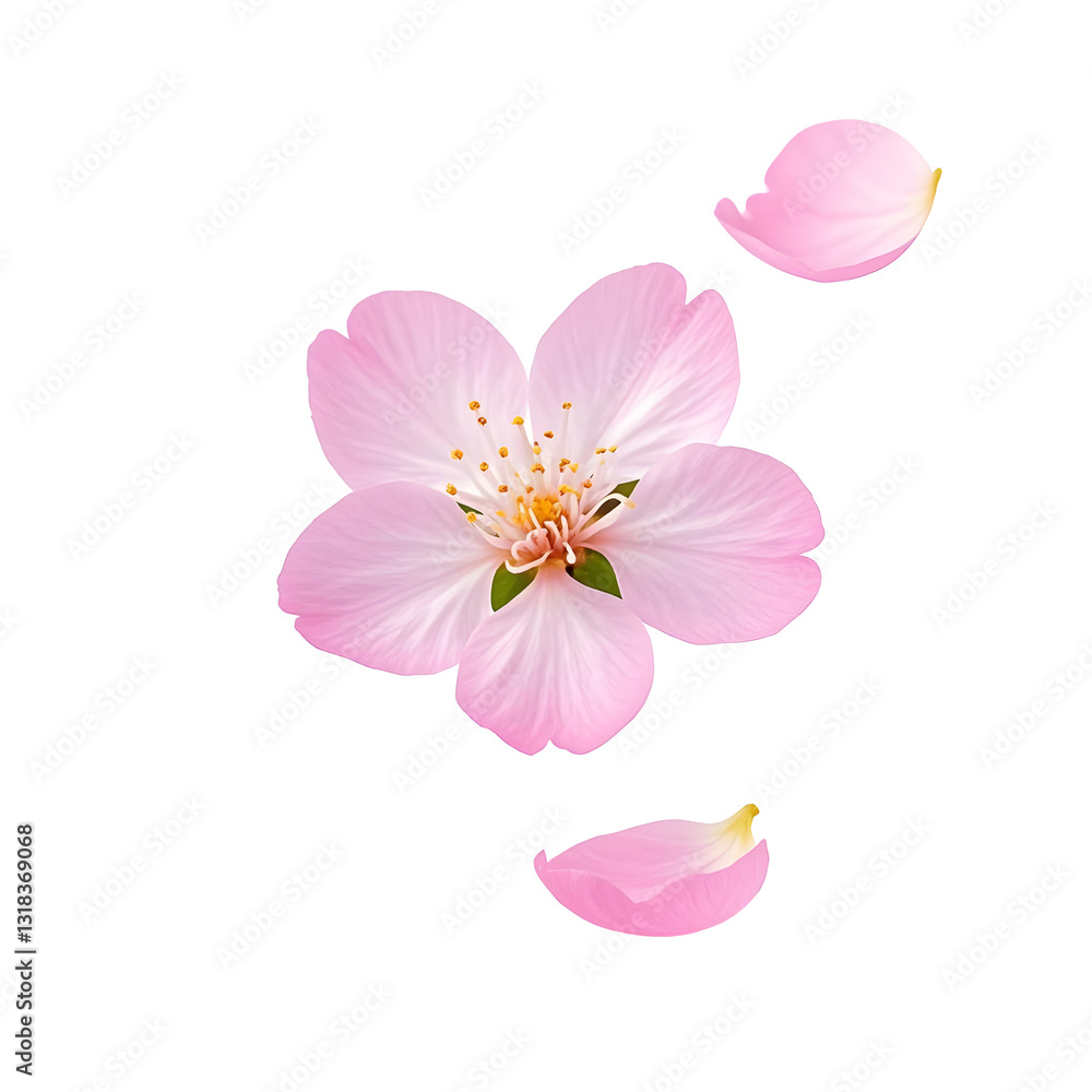 Fototapeta premium A delicate pink cherry blossom petal floating in mid-air