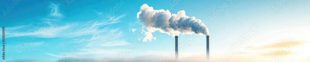 Fototapeta premium A large stack of smoke is rising from a power plant