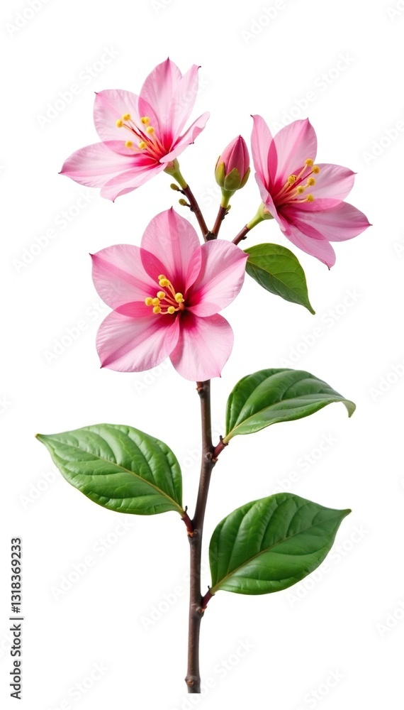 Obraz premium single branch with flowers on white background, isolated, white
