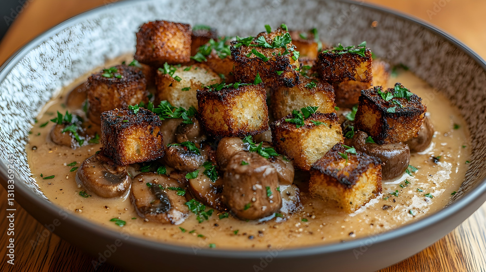 Creamy Mushroom Soup With Toasted Croutons Creamy Mushroom Soup With Toasted Croutons