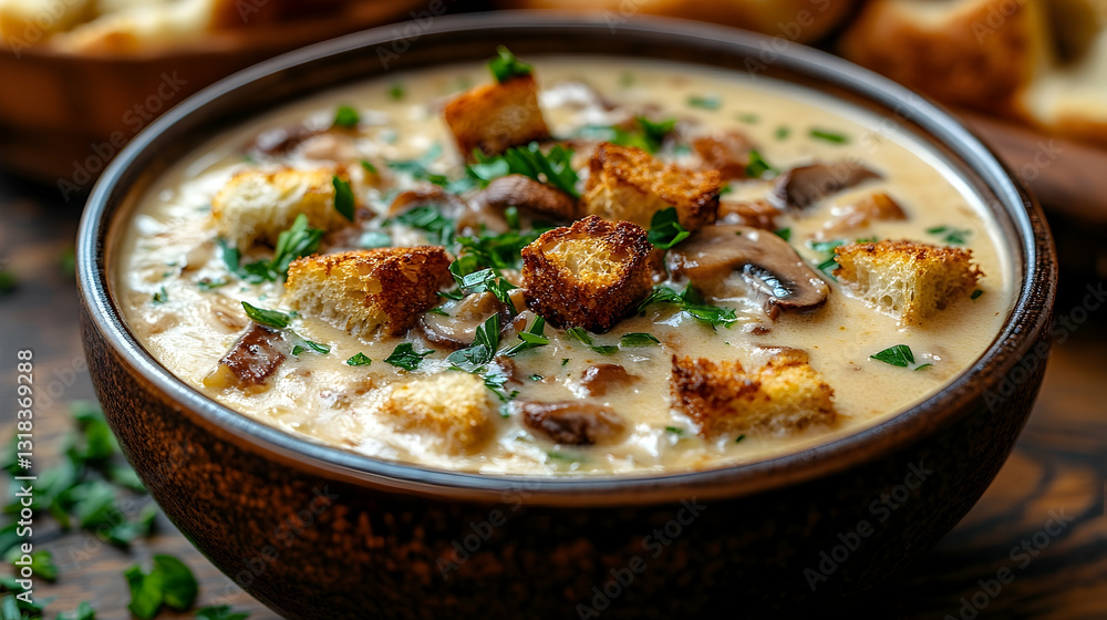 Creamy Mushroom Soup with Croutons Creamy Mushroom Soup with Croutons