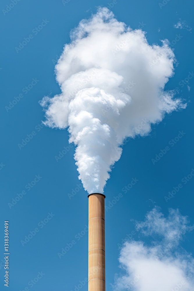 A tall smoke stack is spewing smoke into the sky A tall smoke stack is spewing smoke into the sky