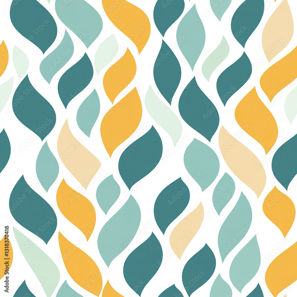 Geometric seamless pattern with abstract leaf shapes, yellow, green. Minimal design background for textile, print, wallpaper Geometric seamless pattern with abstract leaf shapes, yellow, green. Minimal design background for textile, print, wallpaper