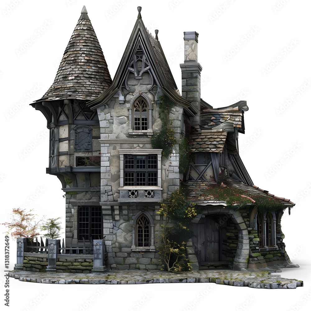 Enchanting Gothic Style Stone House with Tower and Overgrown Garden Enchanting Gothic Style Stone House with Tower and Overgrown Garden