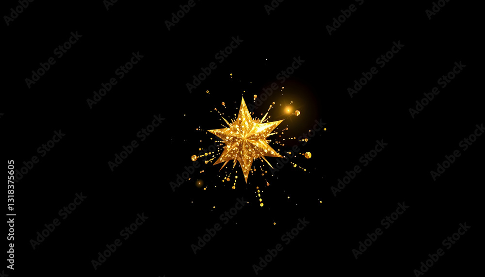 Fototapeta premium Golden Starburst Sparkling Effect on Black Background for Festivity