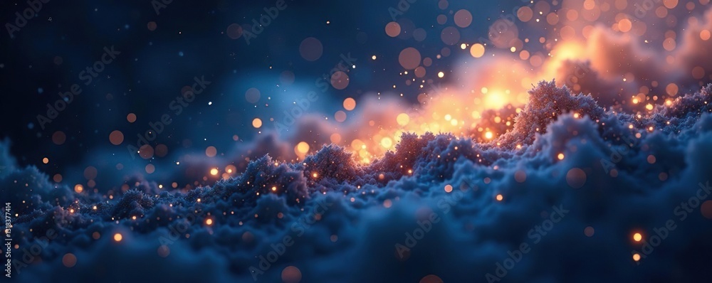 Cosmic abstract background with dark blue and gold hues blending into the distance with shimmering particles, abstract, stars Cosmic abstract background with dark blue and gold hues blending into the distance with shimmering particles, abstract, stars