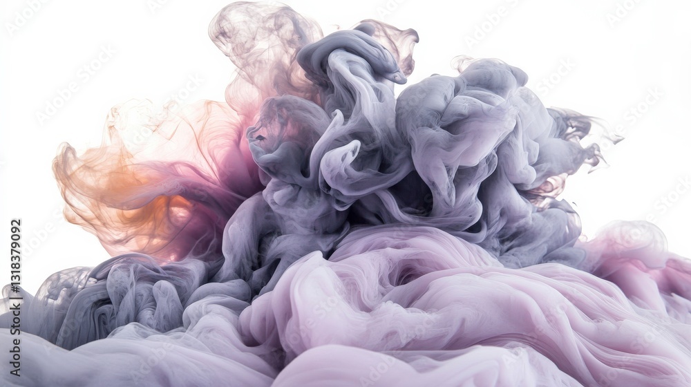 Serene Swirling Pastel Ink Clouds in White Background Serene Swirling Pastel Ink Clouds in White Background