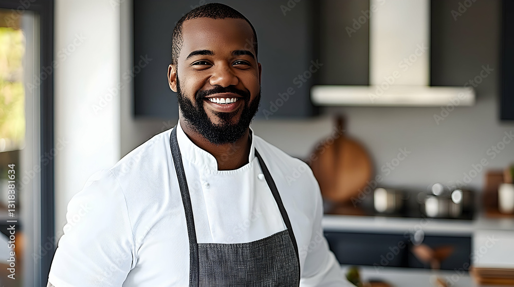 Naklejka premium Smiling Chef In Modern Kitchen