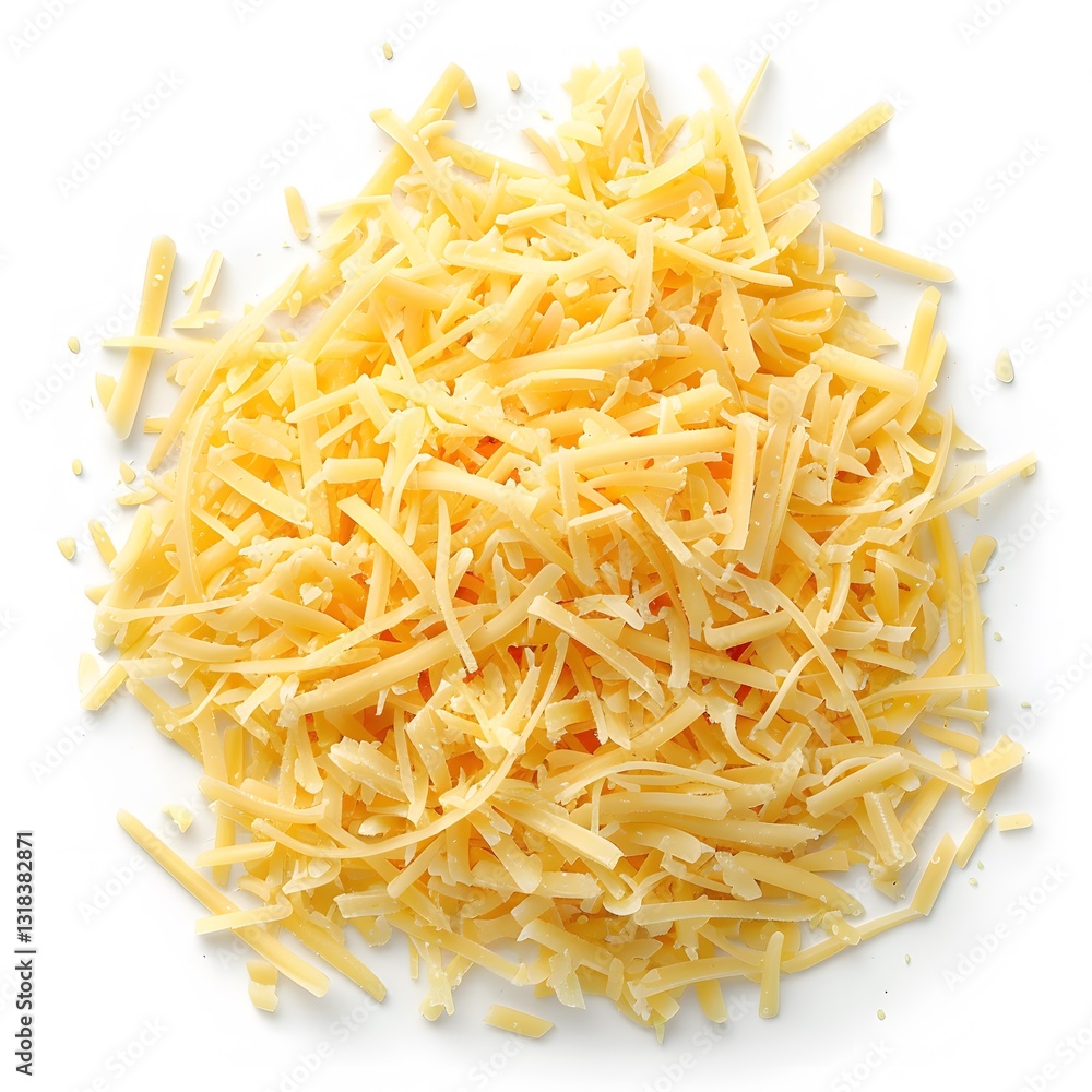 Shredded Yellow Cheese on White Background Perfect for Cooking Shredded Yellow Cheese on White Background Perfect for Cooking