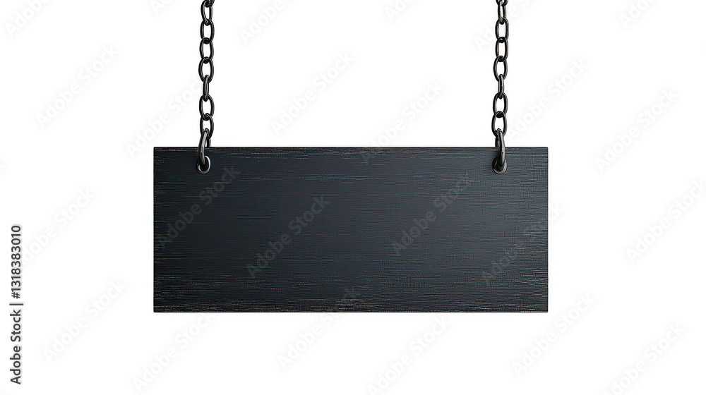 minimalist black hanging signboard is suspended by two chains, creating sleek and modern appearance. signboard simple design makes it versatile for various settings minimalist black hanging signboard is suspended by two chains, creating sleek and modern appearance. signboard simple design makes it versatile for various settings