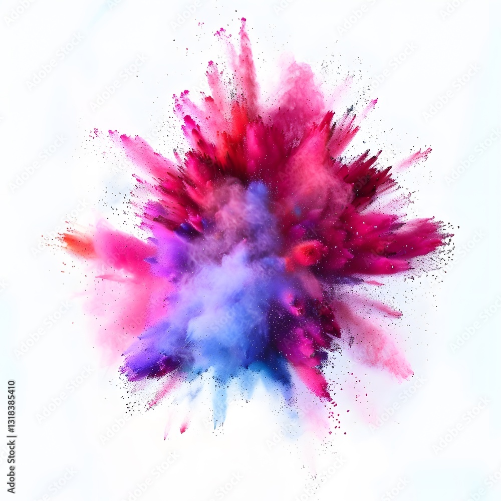 Colorful Explosion of Pink and Blue Pigment on White Background Colorful Explosion of Pink and Blue Pigment on White Background