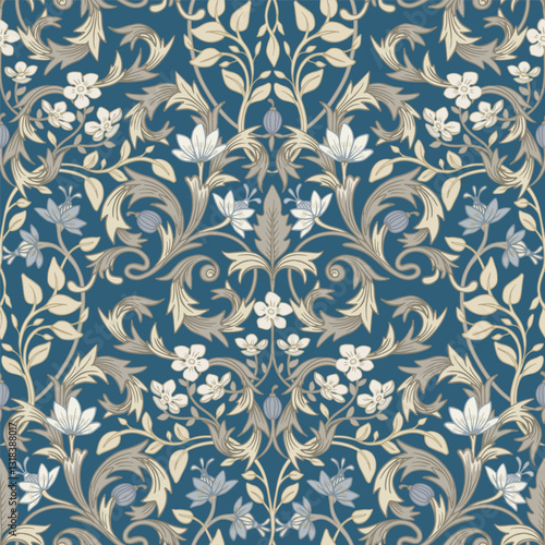  Floral classic ornament. Seamless floral pattern.