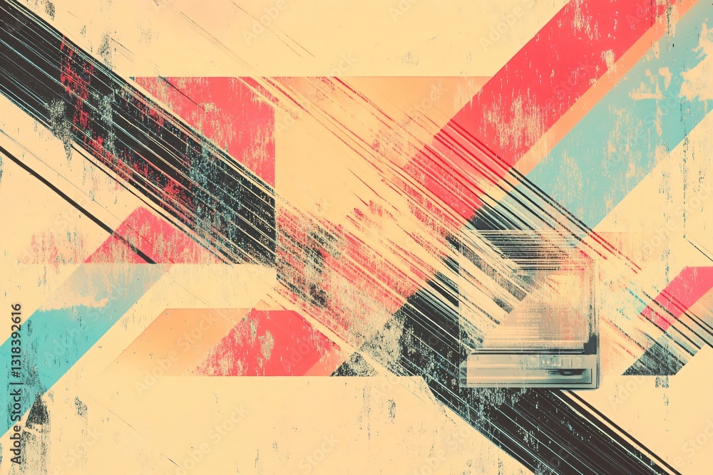 Obraz premium Beige geometric background combined with retro VHS style