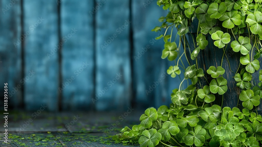 Fototapeta premium A beautiful St. Patrick Day background with green patterns, four-leaf clovers, and a glowing festive design .
