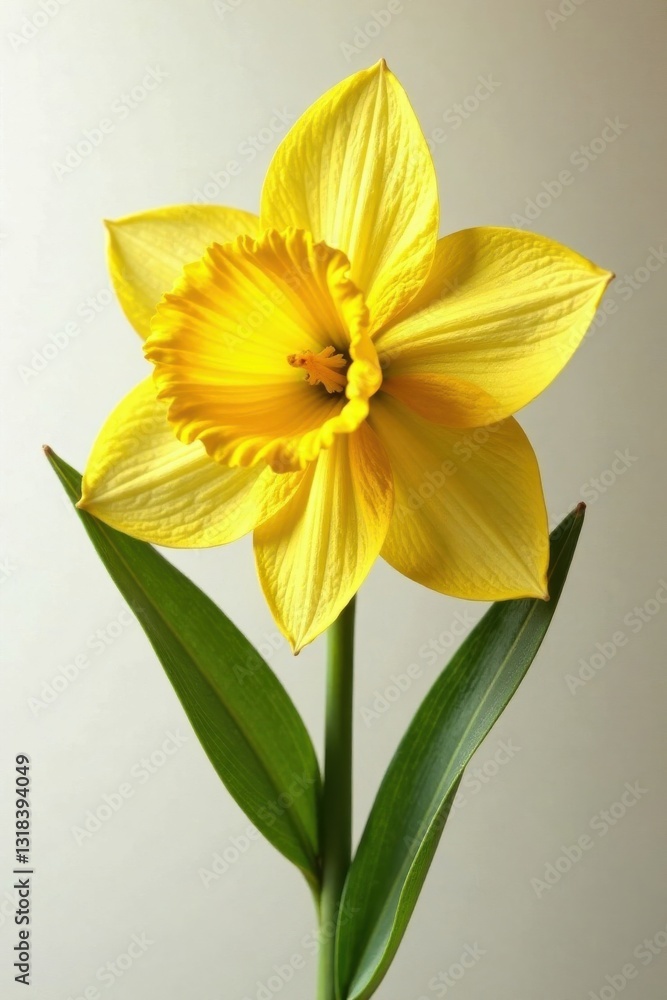 Fototapeta premium Daffodil golden foil leaf, bright yellow, petals, leaf