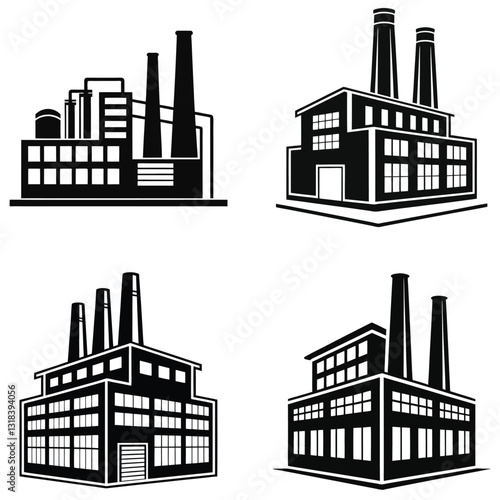 Black Silhouette Factory Set Industrial and Power Plant Icons