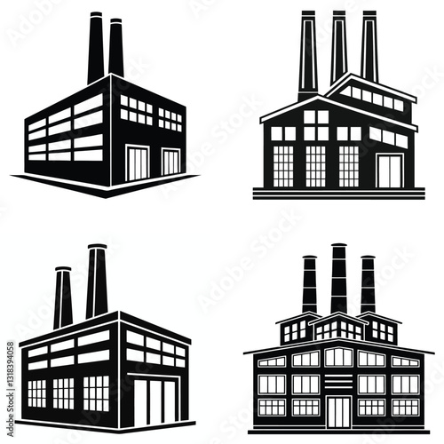 Manufacturing and Industry Silhouette Pack Factory Buildings